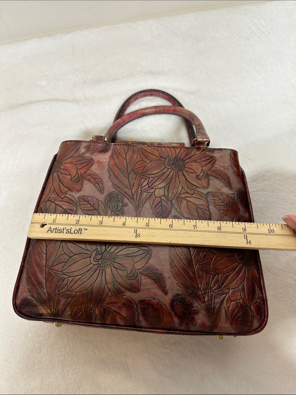 Rare vintage Embossed Brahmin Burgundy Floral Embossed Leather Satchel - Picture 7 of 13